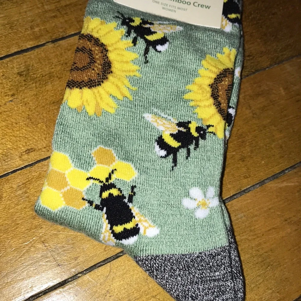 Socksmith‎ Women’s Bamboo Crew Socks - Sunflower & Bee (Green)